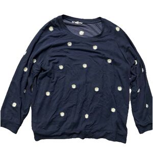 Women’s Workshop Republic Clothing Navy Blue Sweater Embroidered Daisies Size 1X